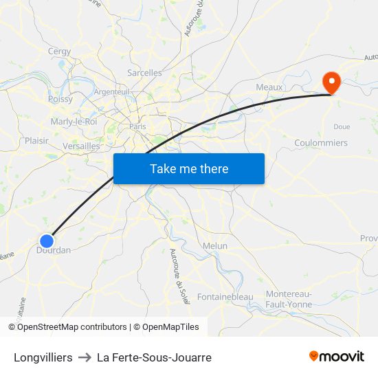 Longvilliers to La Ferte-Sous-Jouarre map