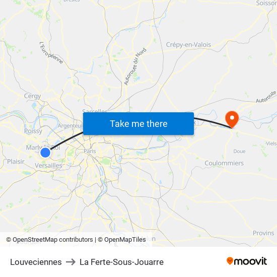 Louveciennes to La Ferte-Sous-Jouarre map