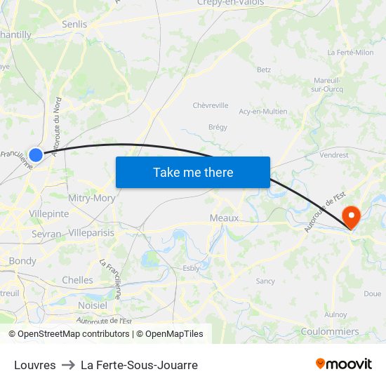 Louvres to La Ferte-Sous-Jouarre map