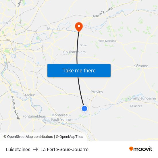 Luisetaines to La Ferte-Sous-Jouarre map