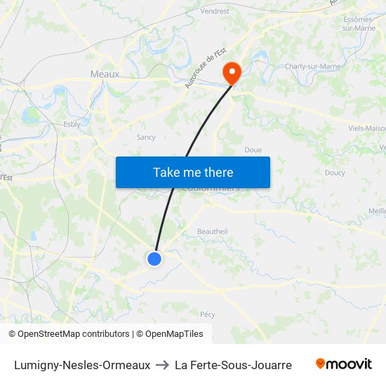 Lumigny-Nesles-Ormeaux to La Ferte-Sous-Jouarre map