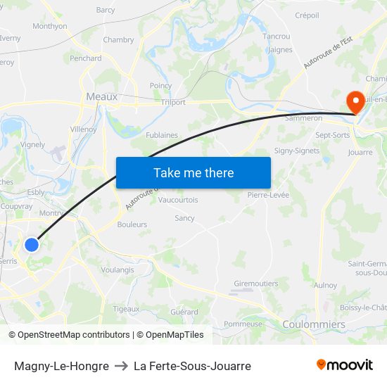 Magny-Le-Hongre to La Ferte-Sous-Jouarre map