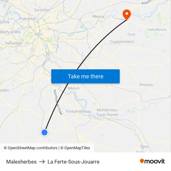 Malesherbes to La Ferte-Sous-Jouarre map