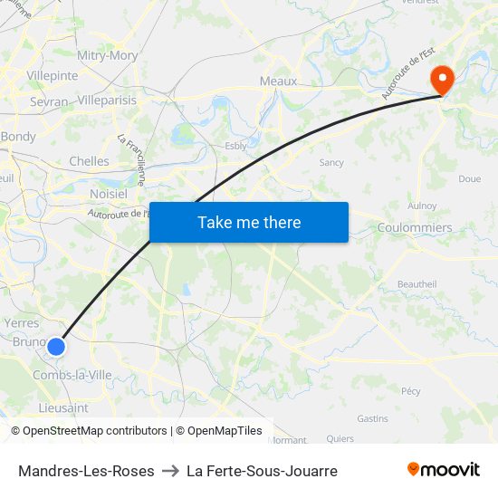 Mandres-Les-Roses to La Ferte-Sous-Jouarre map