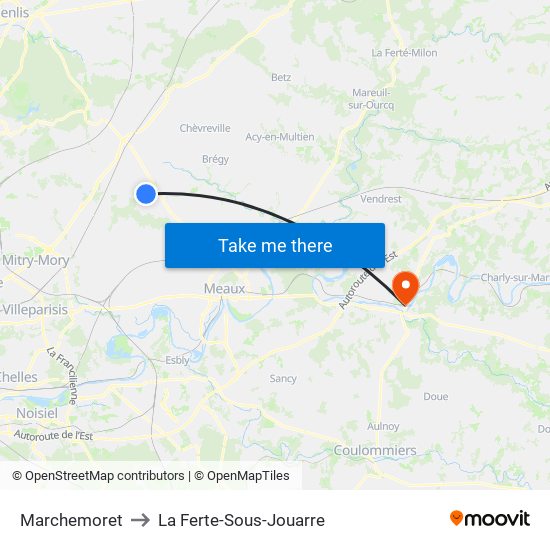 Marchemoret to La Ferte-Sous-Jouarre map