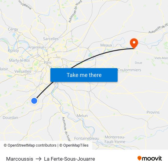 Marcoussis to La Ferte-Sous-Jouarre map