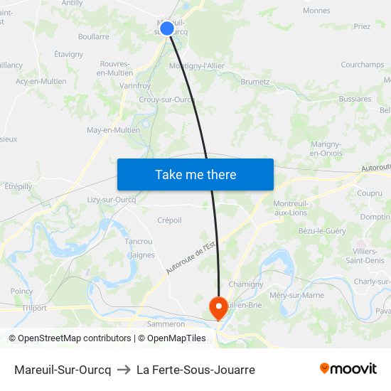 Mareuil-Sur-Ourcq to La Ferte-Sous-Jouarre map