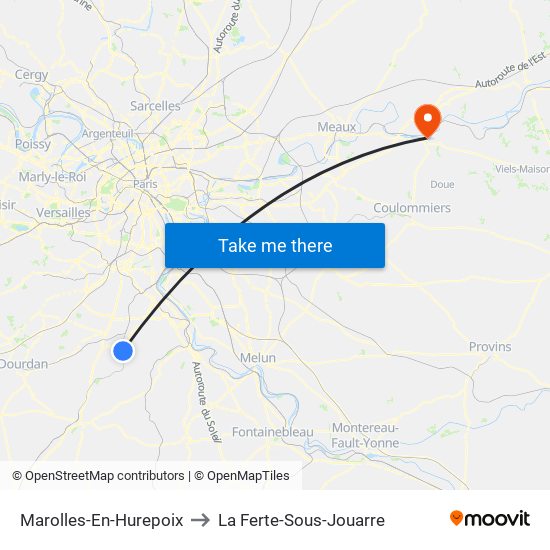 Marolles-En-Hurepoix to La Ferte-Sous-Jouarre map