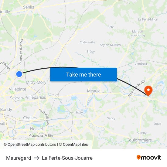 Mauregard to La Ferte-Sous-Jouarre map
