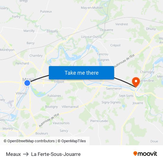 Meaux to La Ferte-Sous-Jouarre map