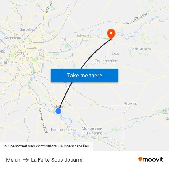 Melun to La Ferte-Sous-Jouarre map