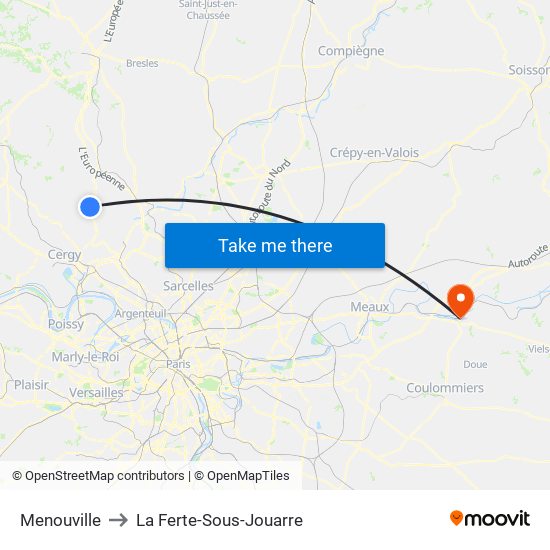 Menouville to La Ferte-Sous-Jouarre map