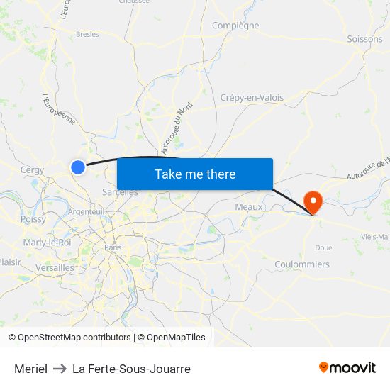 Meriel to La Ferte-Sous-Jouarre map