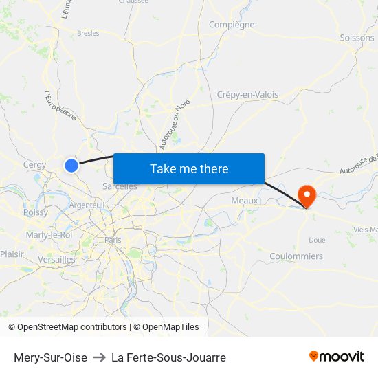 Mery-Sur-Oise to La Ferte-Sous-Jouarre map