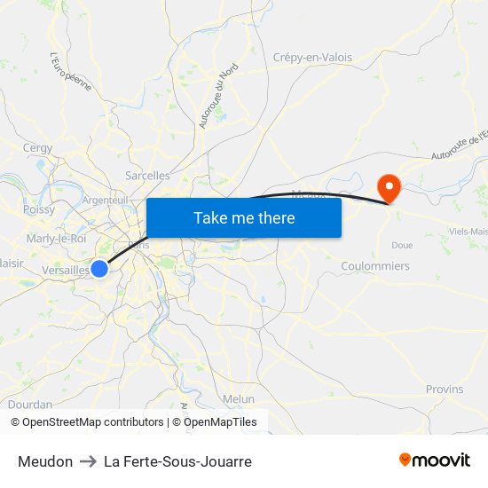 Meudon to La Ferte-Sous-Jouarre map