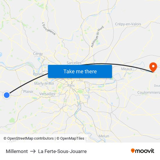 Millemont to La Ferte-Sous-Jouarre map
