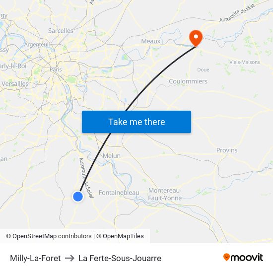 Milly-La-Foret to La Ferte-Sous-Jouarre map