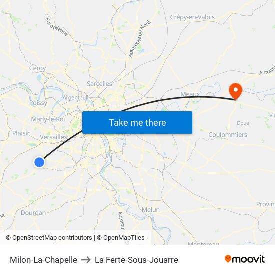 Milon-La-Chapelle to La Ferte-Sous-Jouarre map
