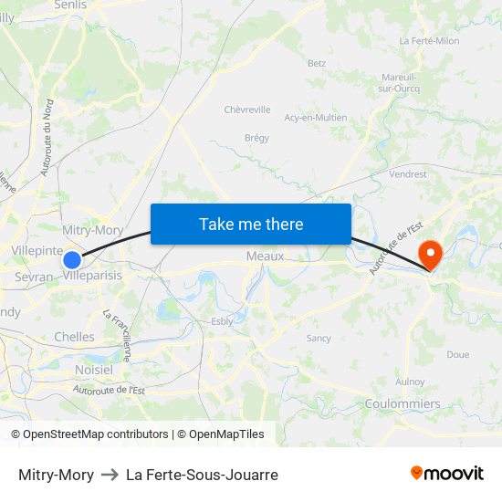 Mitry-Mory to La Ferte-Sous-Jouarre map