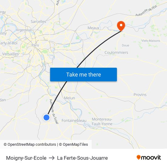 Moigny-Sur-Ecole to La Ferte-Sous-Jouarre map