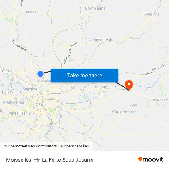 Moisselles to La Ferte-Sous-Jouarre map