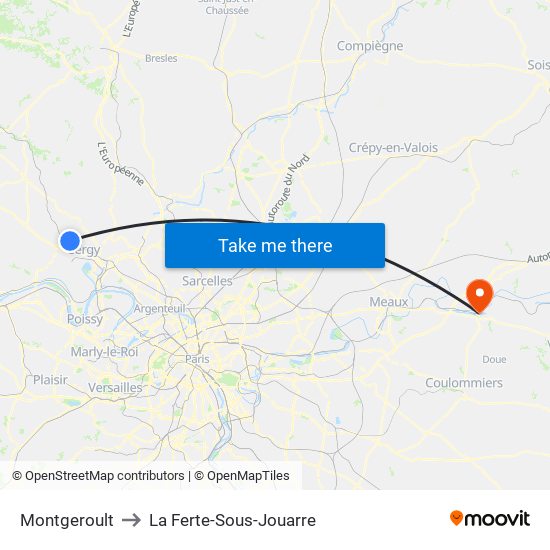 Montgeroult to La Ferte-Sous-Jouarre map