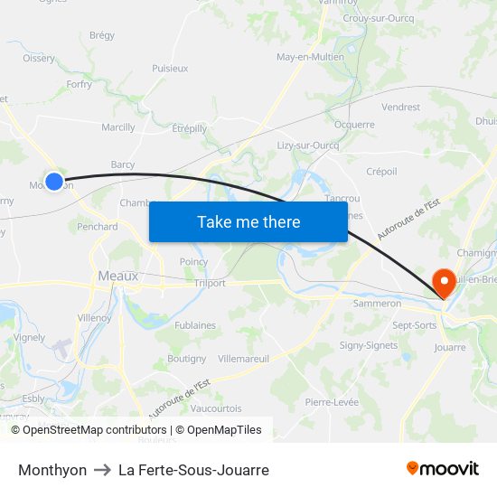 Monthyon to La Ferte-Sous-Jouarre map