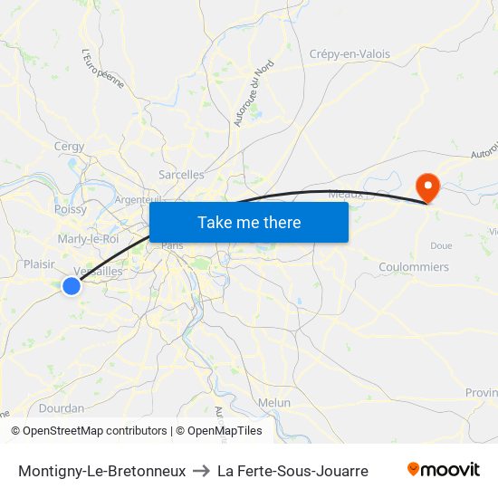 Montigny-Le-Bretonneux to La Ferte-Sous-Jouarre map
