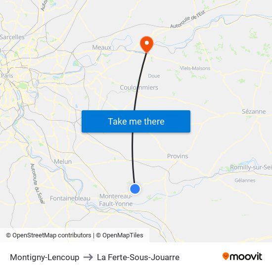 Montigny-Lencoup to La Ferte-Sous-Jouarre map