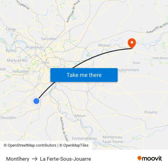 Montlhery to La Ferte-Sous-Jouarre map
