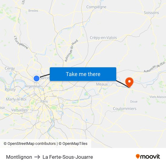Montlignon to La Ferte-Sous-Jouarre map