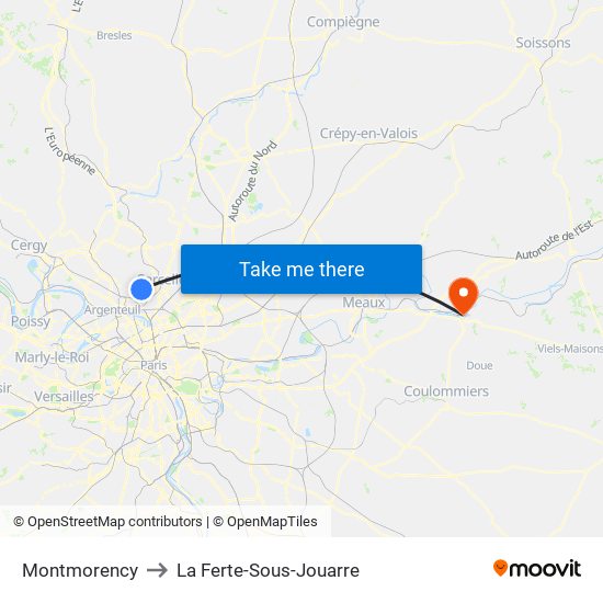 Montmorency to La Ferte-Sous-Jouarre map