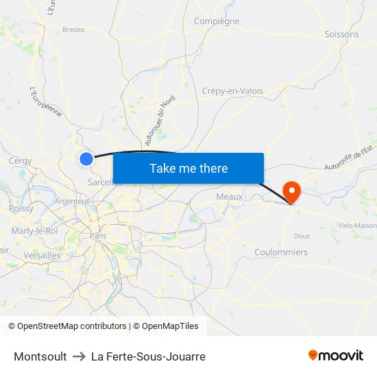 Montsoult to La Ferte-Sous-Jouarre map