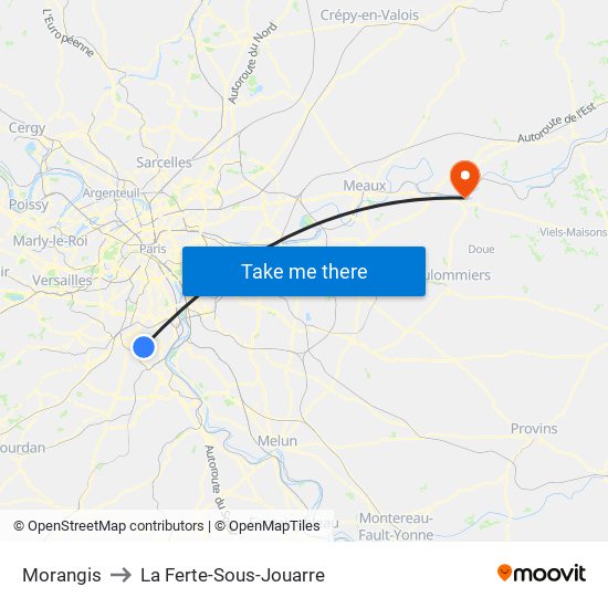 Morangis to La Ferte-Sous-Jouarre map