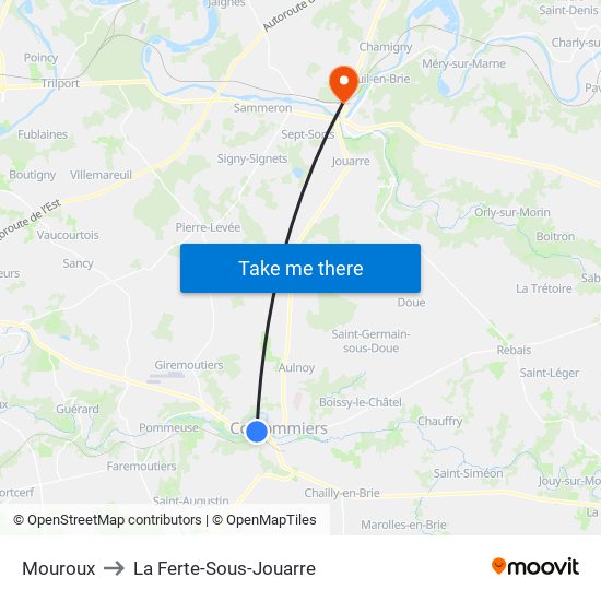 Mouroux to La Ferte-Sous-Jouarre map
