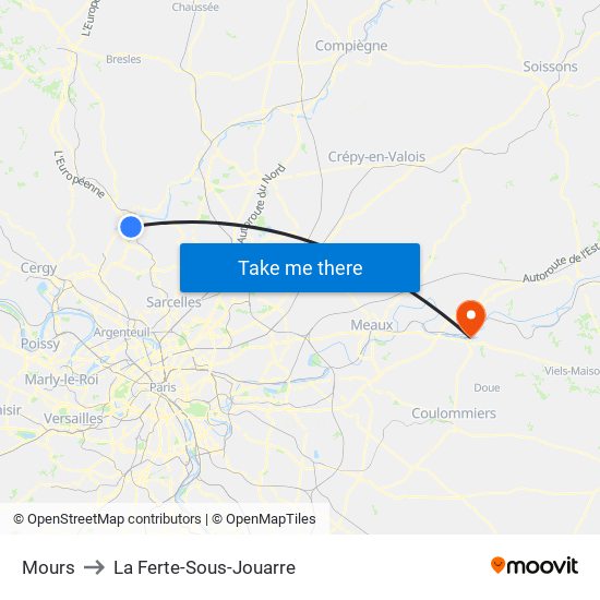 Mours to La Ferte-Sous-Jouarre map