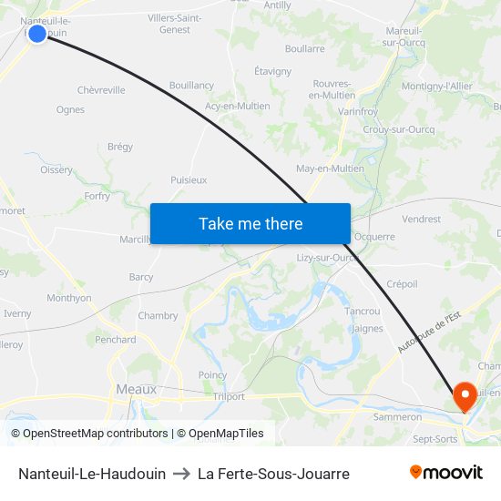 Nanteuil-Le-Haudouin to La Ferte-Sous-Jouarre map