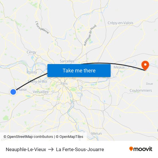 Neauphle-Le-Vieux to La Ferte-Sous-Jouarre map