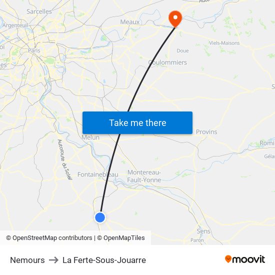 Nemours to La Ferte-Sous-Jouarre map