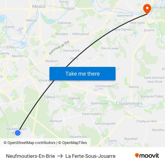 Neufmoutiers-En-Brie to La Ferte-Sous-Jouarre map