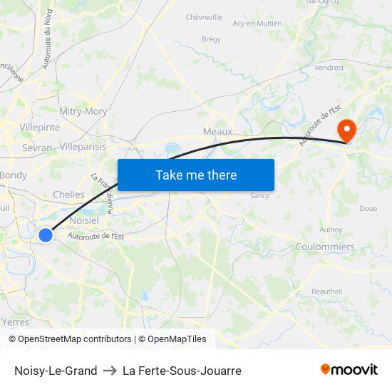 Noisy-Le-Grand to La Ferte-Sous-Jouarre map