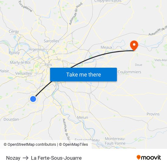Nozay to La Ferte-Sous-Jouarre map