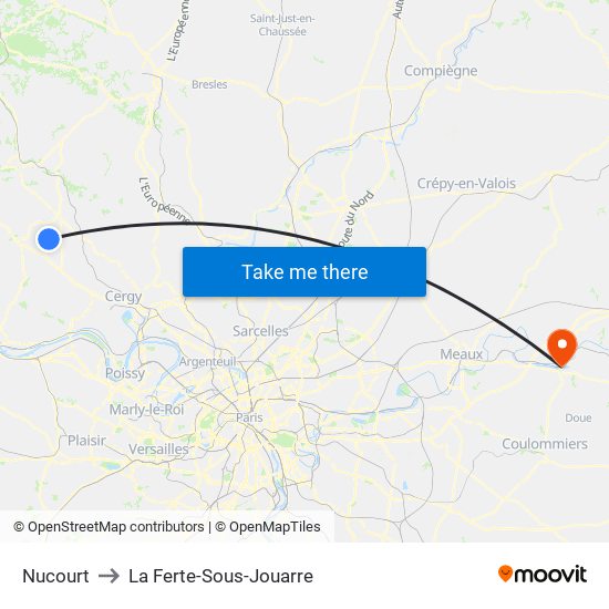 Nucourt to La Ferte-Sous-Jouarre map