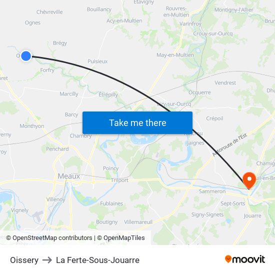 Oissery to La Ferte-Sous-Jouarre map