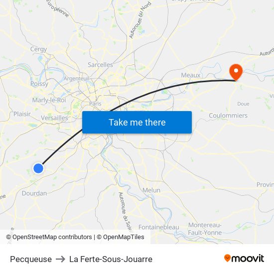 Pecqueuse to La Ferte-Sous-Jouarre map