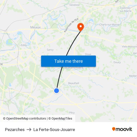 Pezarches to La Ferte-Sous-Jouarre map