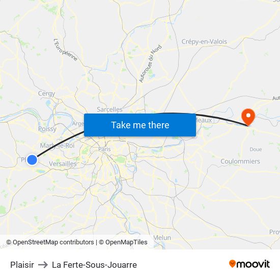 Plaisir to La Ferte-Sous-Jouarre map