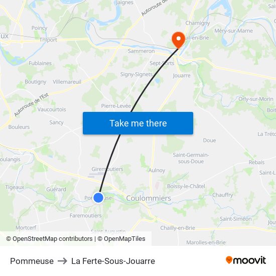 Pommeuse to La Ferte-Sous-Jouarre map