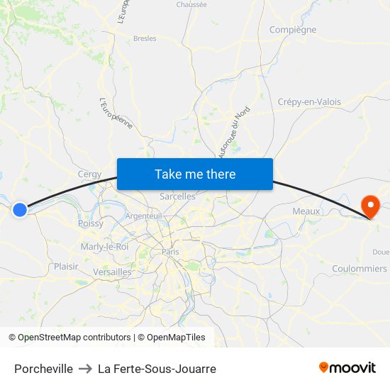 Porcheville to La Ferte-Sous-Jouarre map