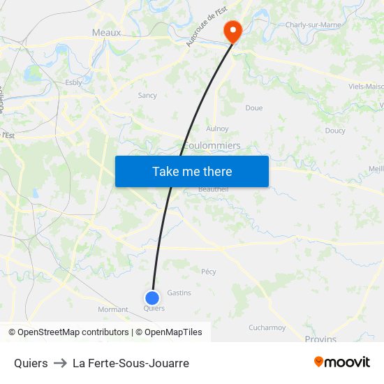 Quiers to La Ferte-Sous-Jouarre map